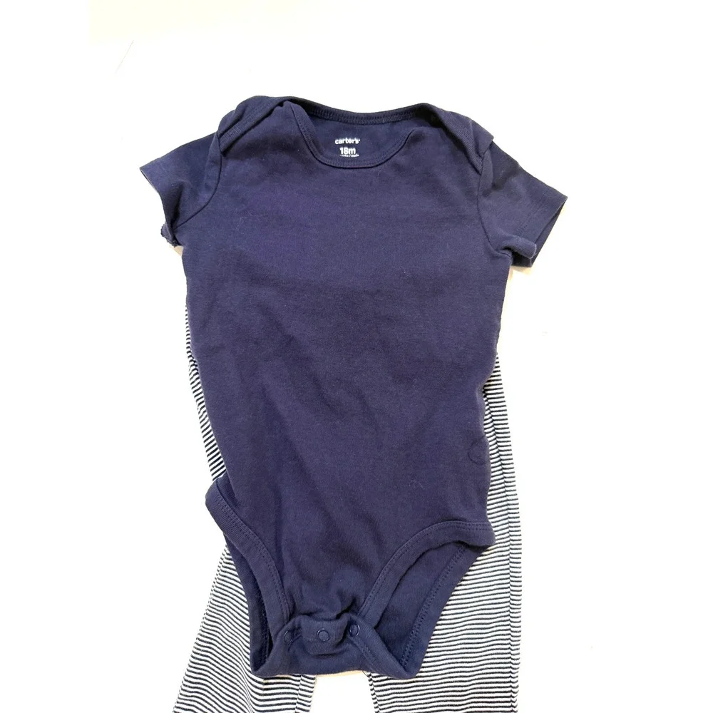 Carter's Bodysuit + Pants Boy 18 Mos Navy Blue Striped 2 Piece Outfit Sailor‎